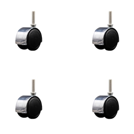 Service Caster 2'' Floor Safe Chrome Hooded Twin Wheel Caster 3/8 Threaded Stem, 4PK SCC-TS02S50D-NYU-BC-381615-4